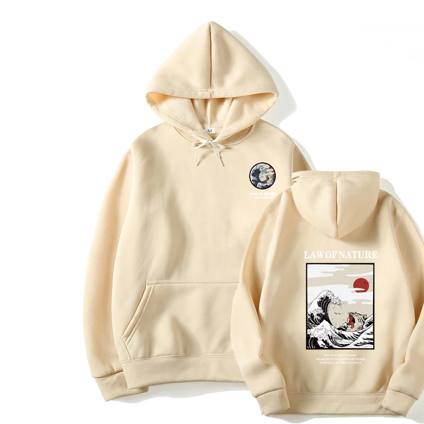 

Men Hoodies Japanese Funny Cat Wave Printed Fleece Winter Style Hip Hop men/women hoodie Casual printing Sweatshirts Streetwear