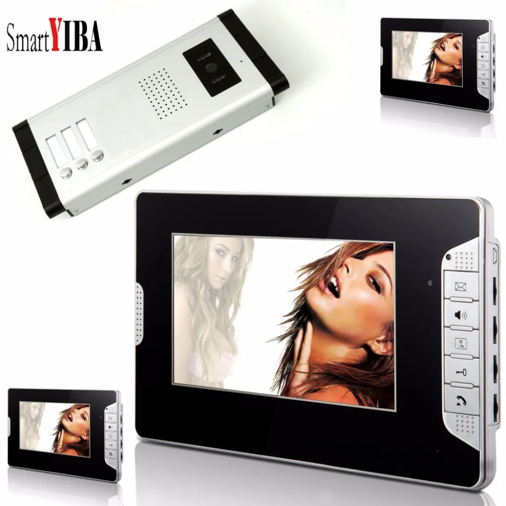 SmartYIBA New Apartment Intercom Entry System 3 Monitor 7\ HD Color Video Door Phone Doorbell intercom System 3 Houses