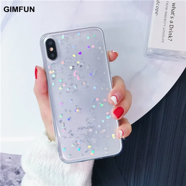 

GIMFUN Star Bling Glitter Phone Case for Iphone 11 Pro Max Clear Back Love Heart tpu Case Cover for Iphone Xr X 7 6 8 Plus 5s SE