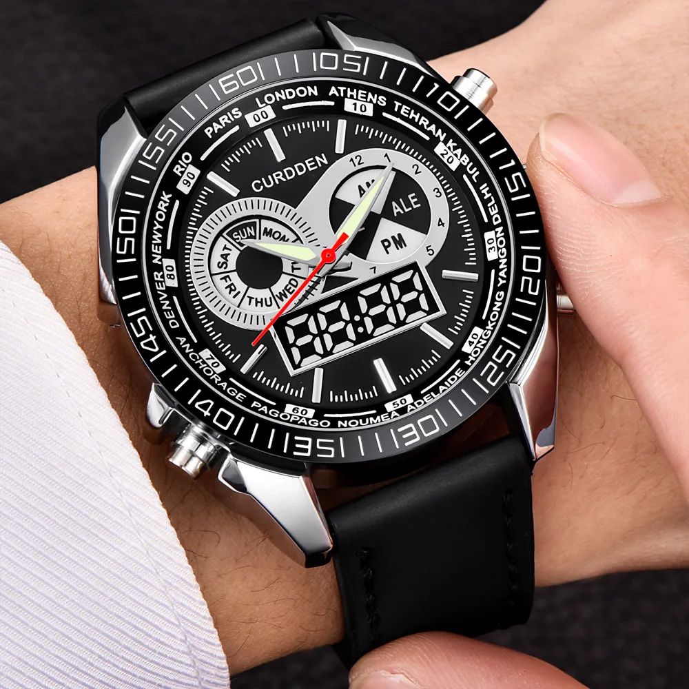 

Mens Watches Luxury Brand Men Leather Sports Watches Male Quartz LED Digital Clock Waterproof Military WristWatch Boyfriend Gift