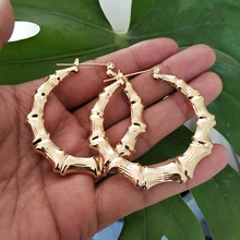 Sohot na moda brincos de argola de bambu feminino ouro cor prata clássico jóias