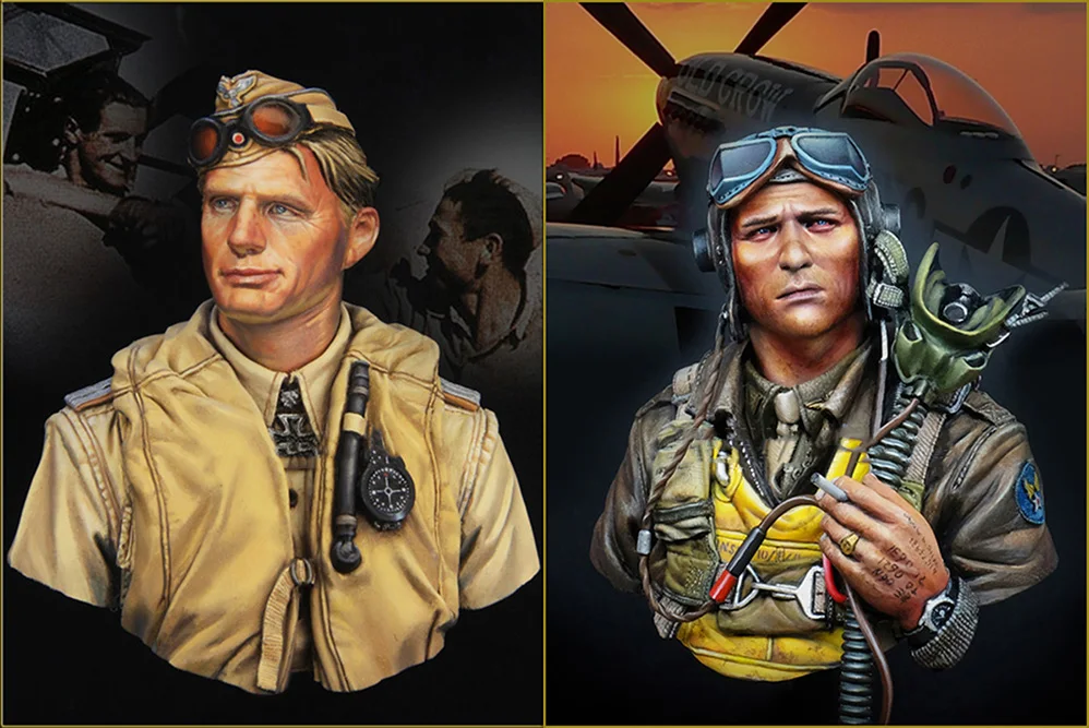 

Assembly Unpainted Scale 1/10 FIGHTER PILOT 1944 bust include 2 Historical toy Resin Model Miniature Kit