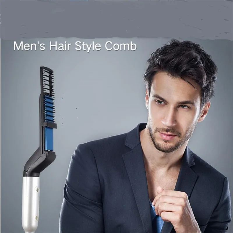 Homem elétrico alisador de cabelo escova pente