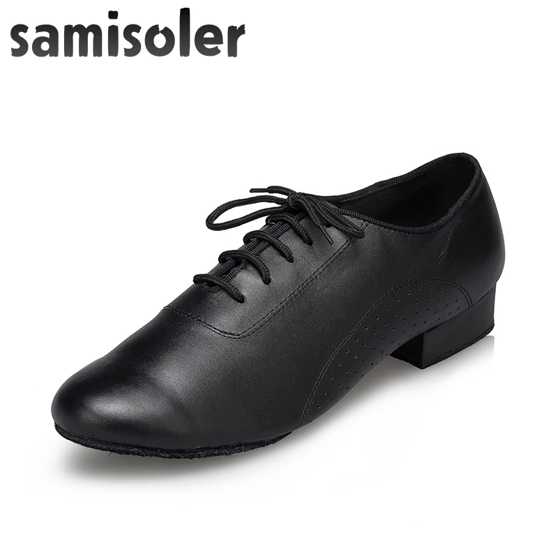 

Samisoler Black W Men's Black leather ballroom dance shoes Flats Modern dance shoes Tango Party Wedding Square dance shoes