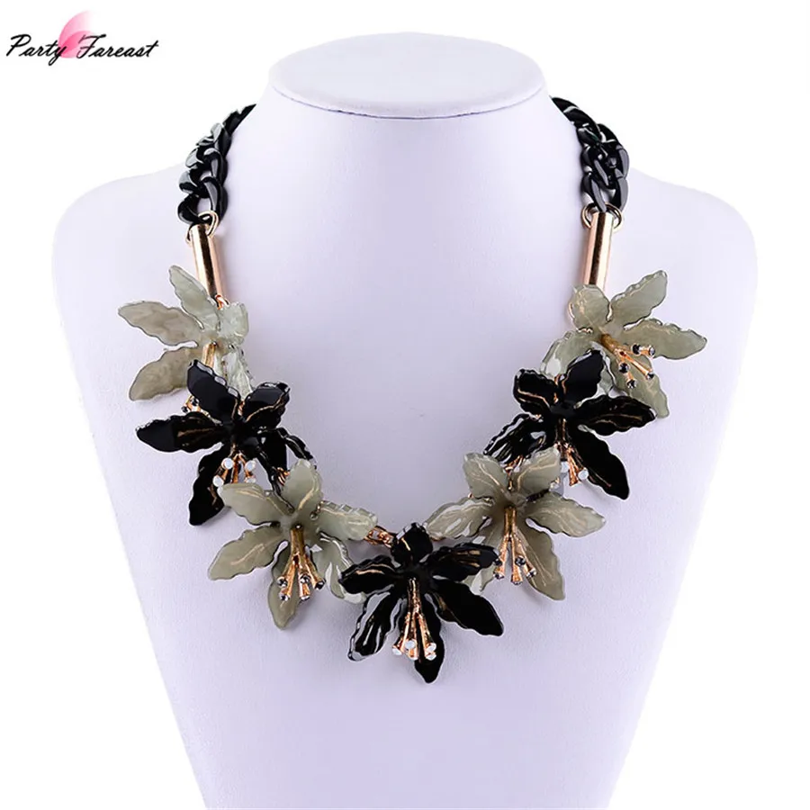 

PF Brand Hot Long Leather Maxi Statement Ribbon Necklace Acrylic Black Flower Necklaces & Pendants Collar Necklace Free Shipping