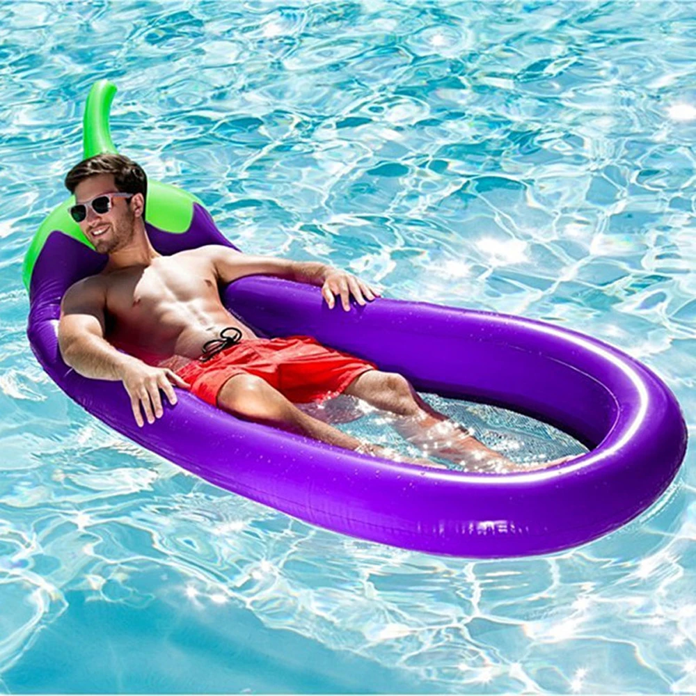 PVC Summer Floating Water Hammock Float Lounger Inflatable Floating Bed Beach Eggplant Modeling Swimming Pool Lounge Float Bed