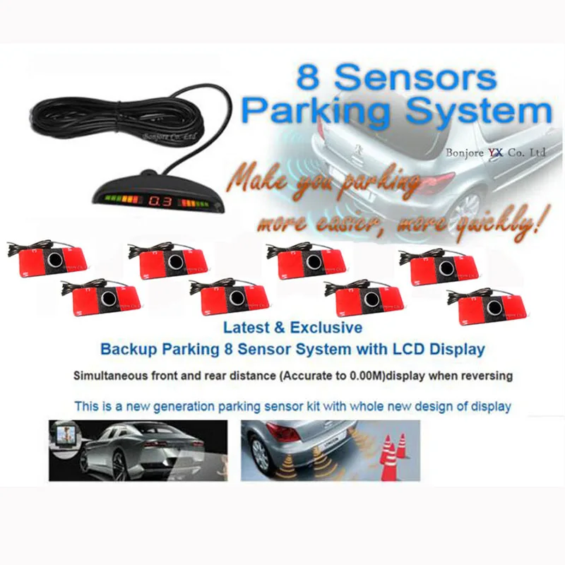 Koorinwoo detector de coches sensor de estacionamiento automático 8 radares delanteros y traseros Monitor LCD automóviles sensores Parktronic asistencia de estacionamiento
