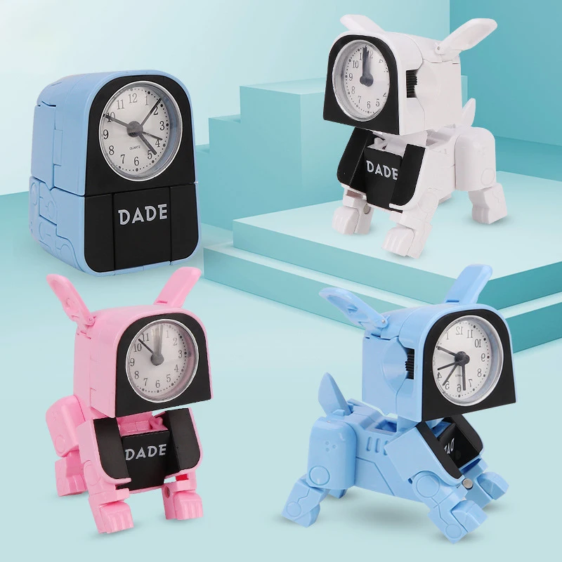 Игрушка-робот, собака, креативный будильник, милый стиль, деформированный робот, настольные часы для студентов, декор в спальню, подарок для детей, подарок на день рождения