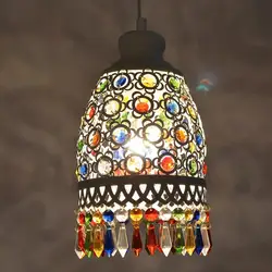 Богемия Средиземноморский ретро многоцветная бронза кованого железа кулон Ресторан Светильник спальни
