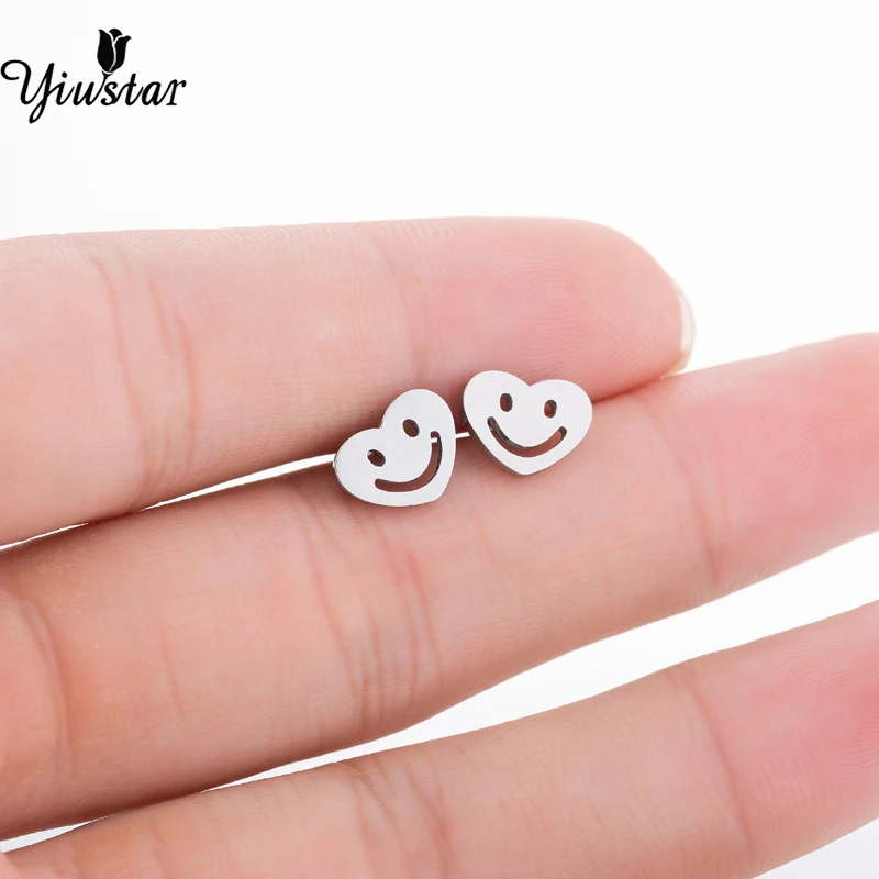 

Yiustar Heart Stud Earrings Tiny Mini Statement Earrings for Women Emoji Face Smile Korean Earings Stainless Steel Jewelry Gifts