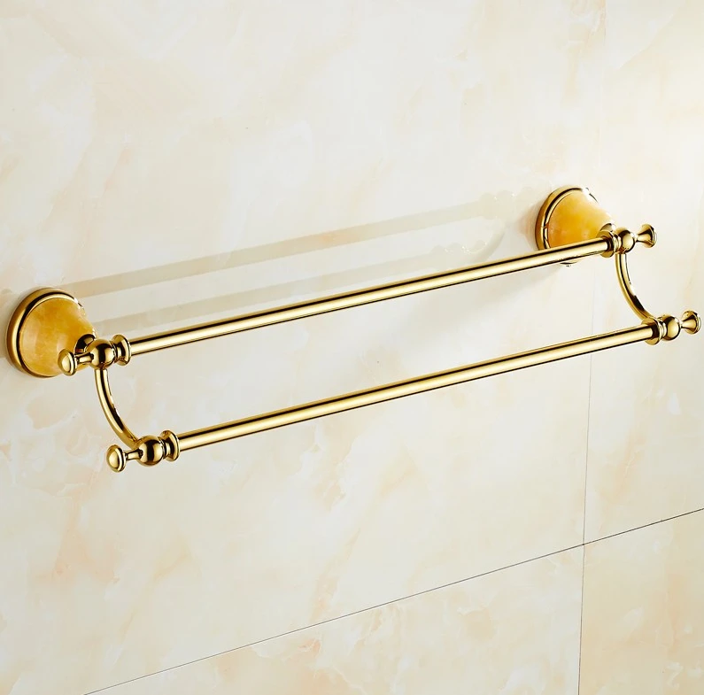 2016 Bathroom font b accessories b font Brass Material Luxury Gold Finish Double Towel Bar Towel
