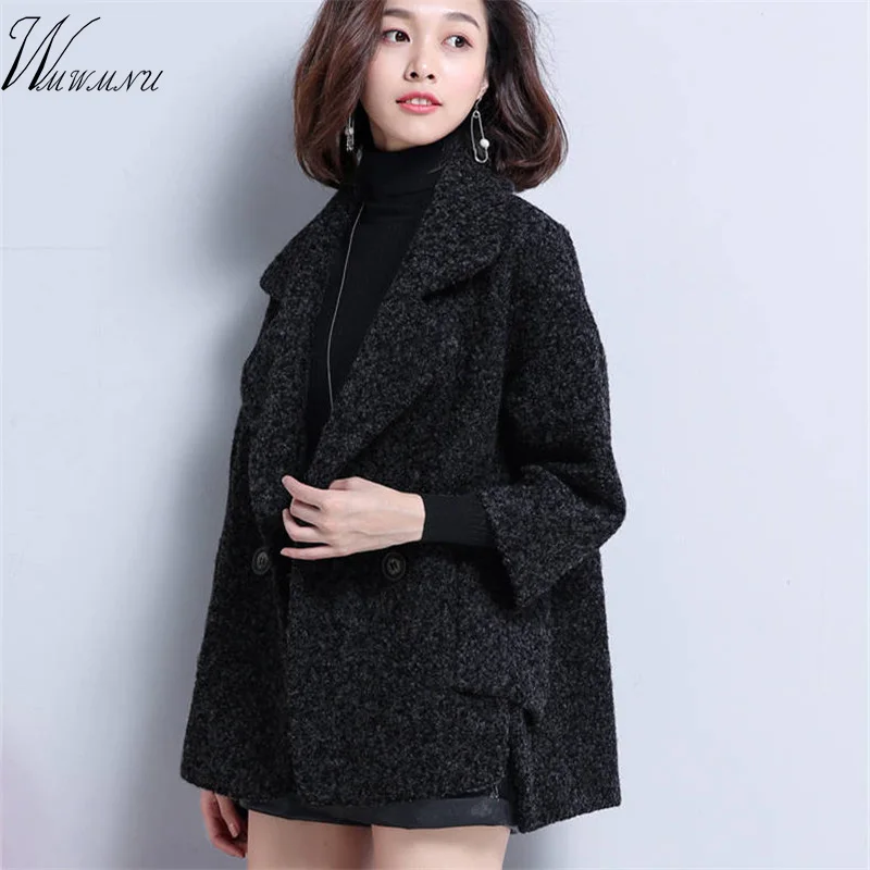 

Classic Plus Size Winter Short Woolen Coat Women Elegant Gray Black Thick Fashion Design Mom's 2019 New Warm Wool Fabric Coat