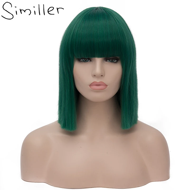 Perucas de Cabelo Curto de Fibra Cabelo de Alta Temperatura com Franja e Rede Escuro e Azul Semler Sintética Rosa Verde Roxo –