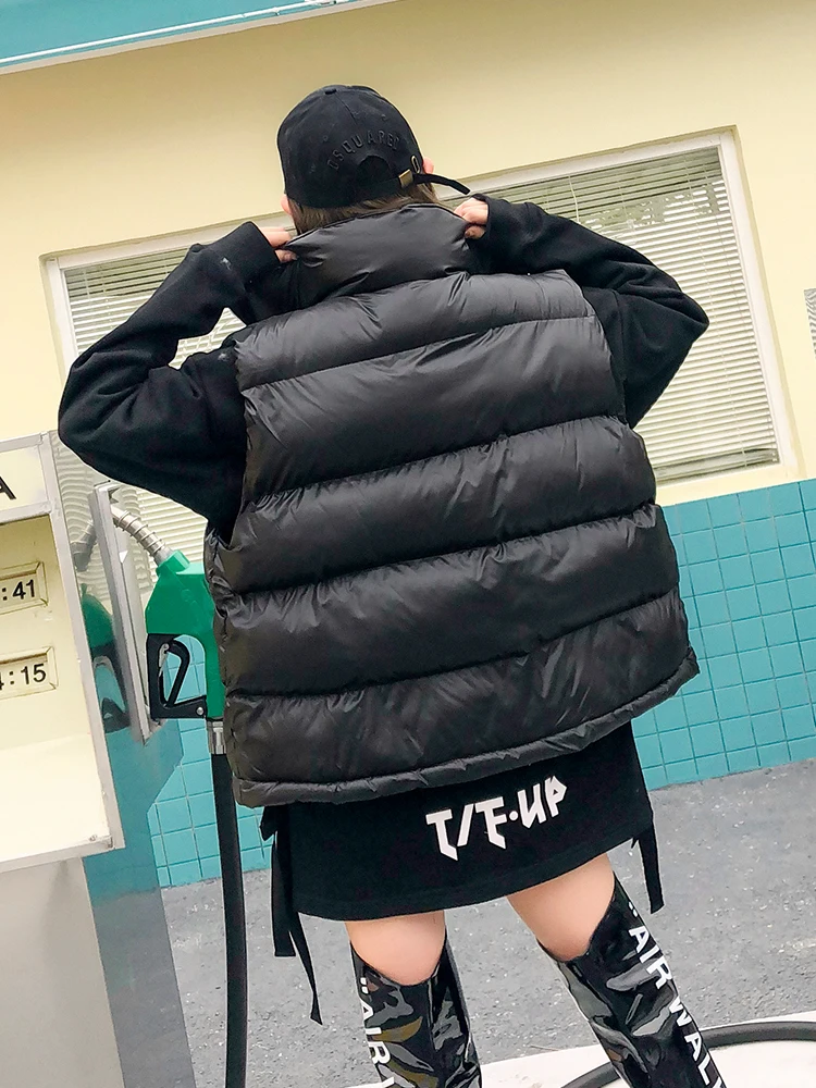 2019 New Letter Embroidery Fake Two-piece Denim Vest Female Winter Loose Warm Cotton Sleeveless Bread Dress Wild