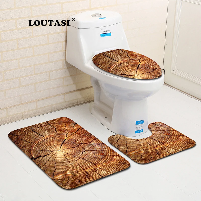 LOUTASI 3 шт. семена дерева узор чехол для сиденья унитаза фланелевая ткань чехол для унитаза дверь ванной ковер Нескользящие коврики набор домашнего декора