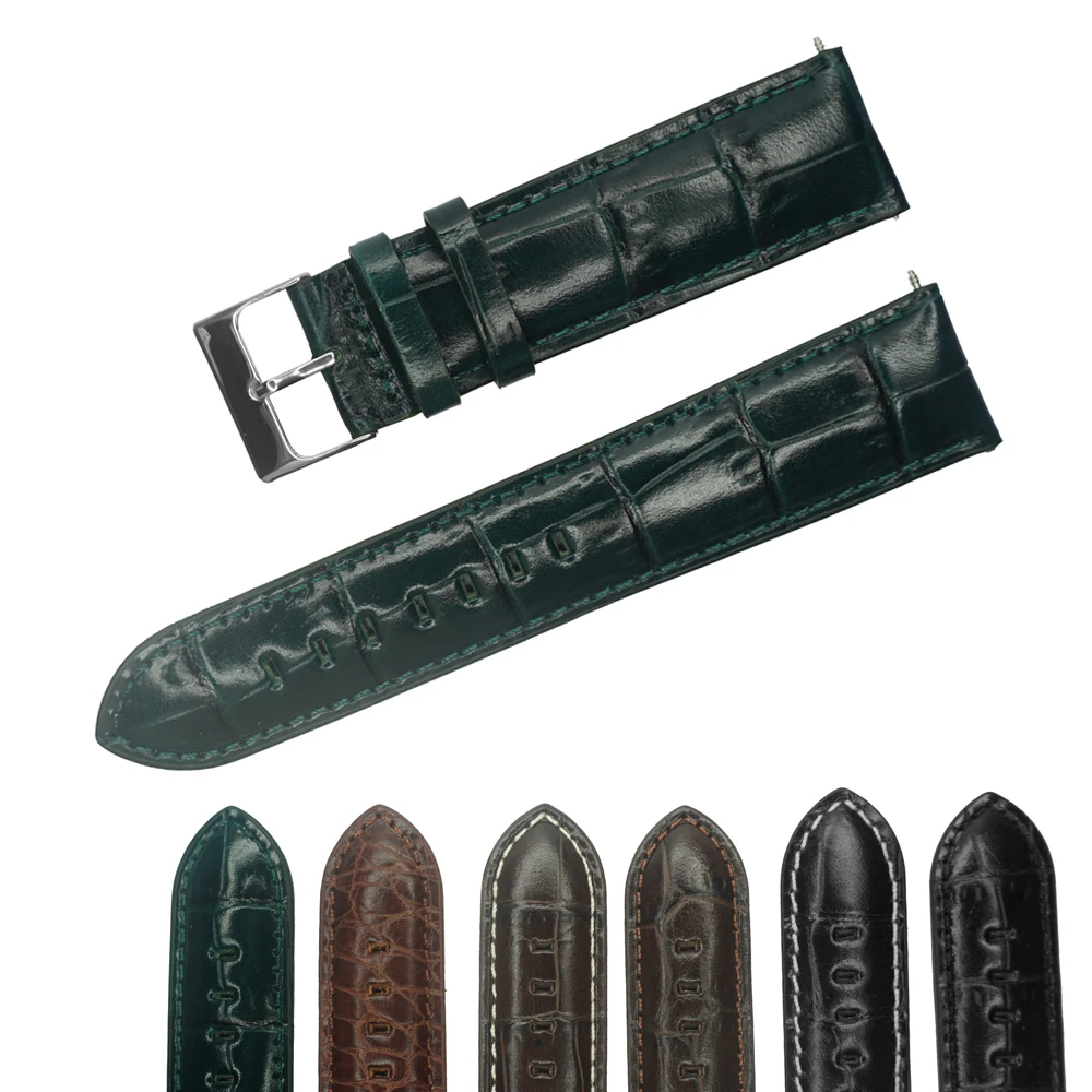 

YQI Italy Genuine Leather Watch Strap18mm 20mm 22mm 24mm Watch Band Black Brown Green Watchband For Hour with Spring Bar Buckle
