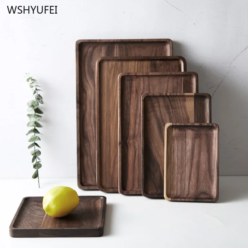 Direct selling high-end black walnut wooden plate rectangular wooden tea tray dessert dessert cake sushi steak bamboo tray