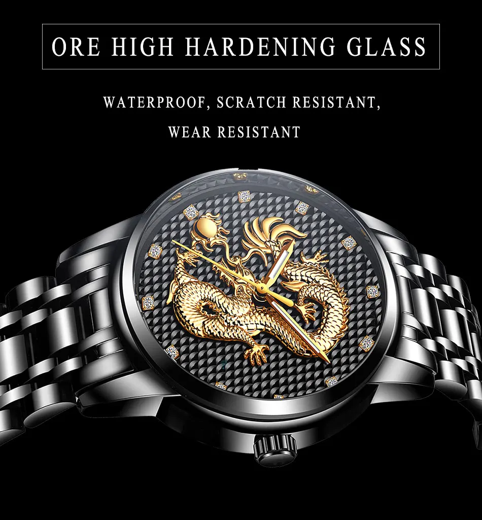 2021 LIGE New Golden Mens Watches Top Brand Luxury Chinese Dragon Watch Business Full Steel Quartz Clock Male Relogio Masculino