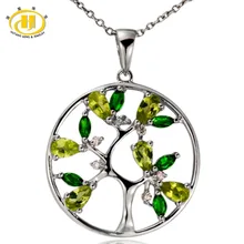 Hutang Tree of Life Natural Peridot Pendant 925 Sterling Silver Diopside Topaz Gemstone Necklace Fine Jewelry