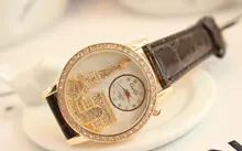 2015 Women rhinestone watches Caiqi Brand Luxury Crystal The Eiffel Tower Watch Women Ladies Fashion Dress Quartz Wristwatches