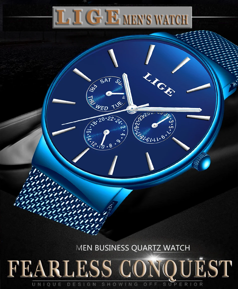 LIGE мужские часы лучший бренд класса люкс мужские s повседневные водостойкие ультра тонкие Дата кварцевые часы для мужчин спортивные часы Relojes Hombre