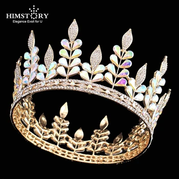 

Himstory New 2018 Luxury Sparkling AB Crystal Bridal Crown Hair Accessories Colorful Wedding Tiaras Big Prom Pageant Crowns