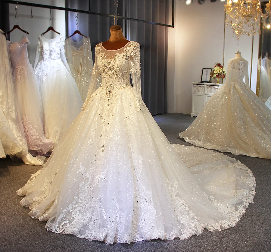

Long sleeves full beading wedding dress stock ready ship now