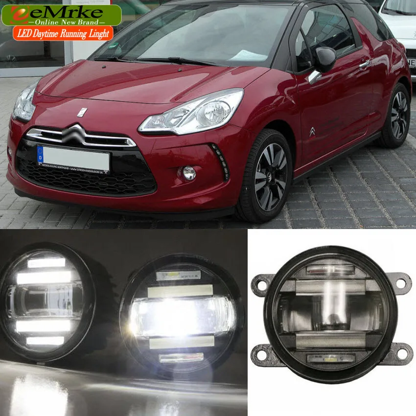 eeMrke Car Styling For Citroen DS3 DS4 DS5 2 in 1 Multifunction LED Fog Lights DRL With Lens Daytime Running Lights