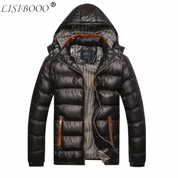 

Winter Mens Hooded Cotton Jacket Thicken Men Windbreaker Cotton Solid Color Jacket with Hat Mens Winter Jackets and Coats