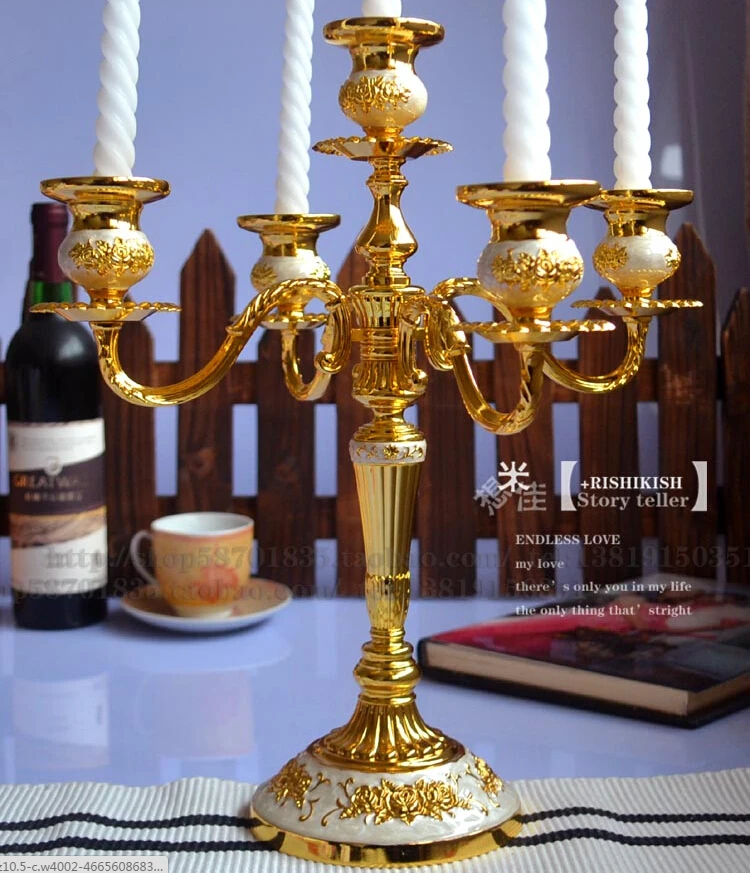 Luxusní farolillos dekorace kovové 5 ramenní svícny zlaté svícny svícny svícny pro svatební bytové dekorace ZT2028b