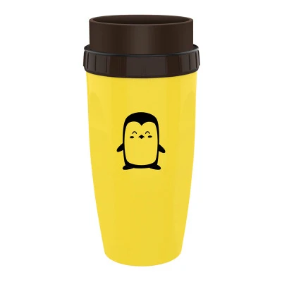 Вращающаяся чашка Neolid без крышки портативная ручная соломенная чашка креативная пластиковая мультяшная двухслойная желтая/серая чашка для детей подарок - Цвет: Yellow Penguin