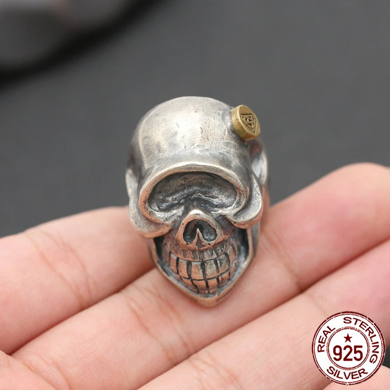 

S925 sterling silver ring personality fashion jewelry retro hand-carved domineering skull ring punk men's ring 2018 new hot