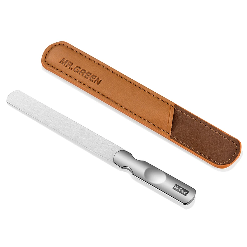 

MR.GREEN stainless steel nail file professional nail tool non-slip handle double-sided polished nail file with leather case