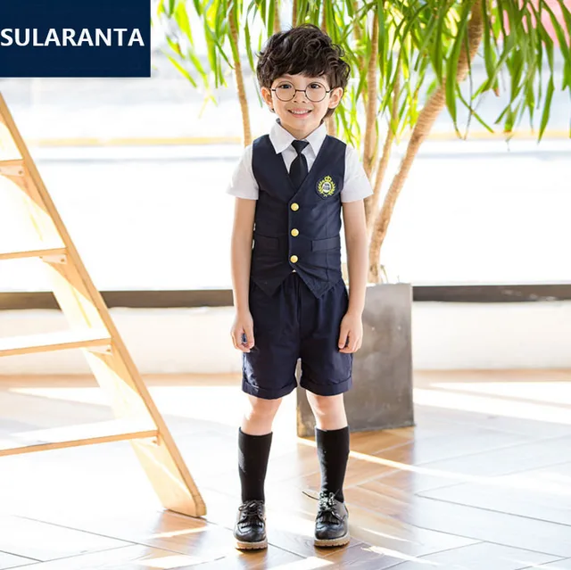 Children Navy Blue Cotton Japanese Student School Uniforms Set Suit for
