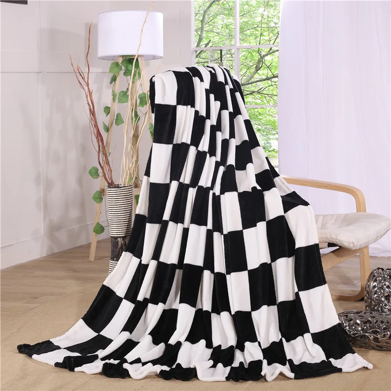 Modern Style Black And White Chequered Simplicity Bed Blanket Fleece