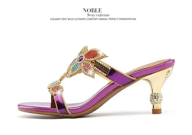 XGRAVITY Новая летняя обувь новые женские тонкие туфли-лодочки на каблуке с разноцветными стразами дизайн женская обувь элегантные женские сандалии с открытым носком A079