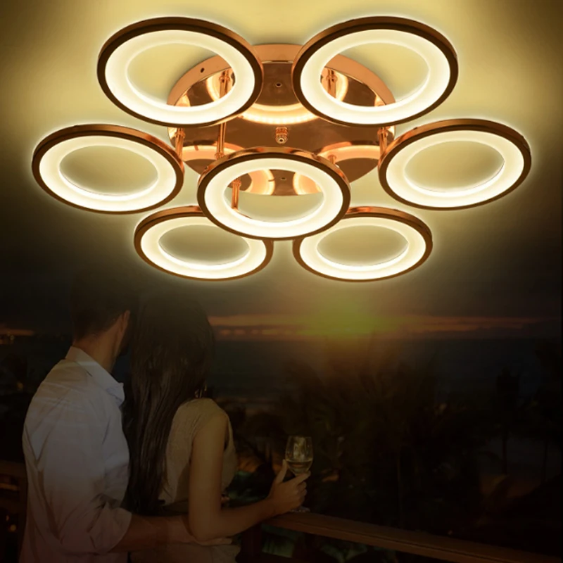 Modern Minimalist Electroplating Rose Golden Led Ceiling Lamp Modern Minimalist Electroplating Rose Golden Led Ceiling Lamp Hardware Ring Design Acrylic Living Room Decoration Warm White