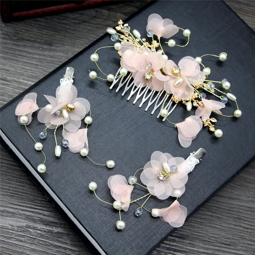 

1 Set White Immortal Crepe Flower Comb Barrette Sets Bride Headwear Hair Tuft Bridal Rhinestone Tiara Hair Accessories Jewelry