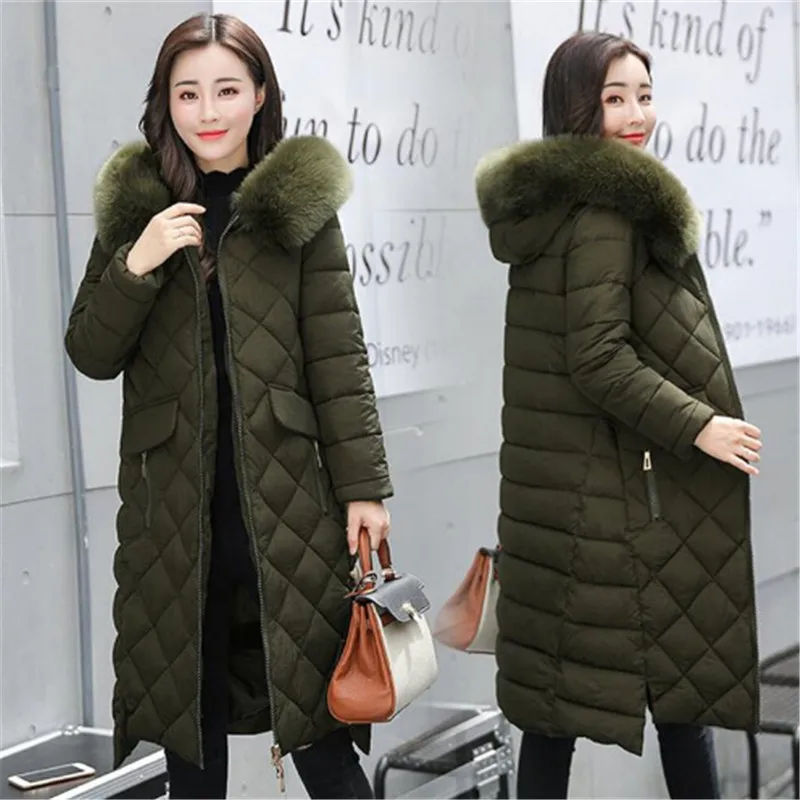 Et Matelassé Jacket 2017 Manteau green Chaud Black Dames À Parka Femmes De claret Split Manteaux Fourrure Vestes Long Mince Capuchon D'hiver qt01zt