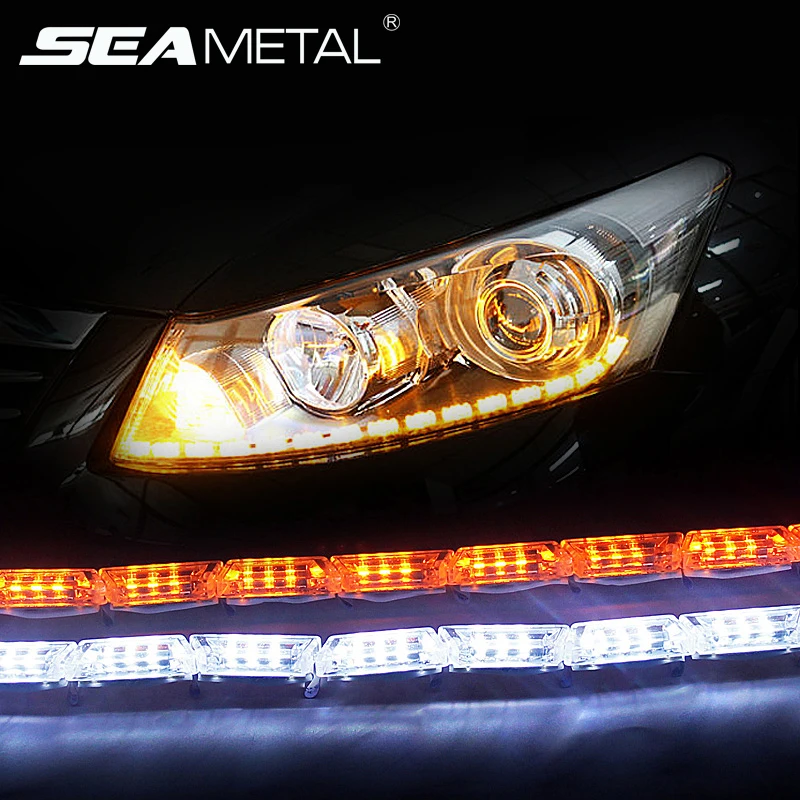 

12V Car DRL LED Light Strip Daytime Running Lights Universal Auto Flexible Headlight Eyebrow Decorative Lights Remote Control