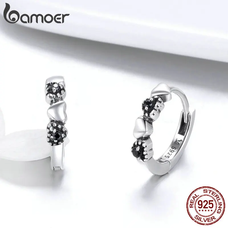 BAMOER 925 пробы серебряные серьги-кольца с сердцем для женщин, ювелирные изделия из стерлингового серебра, подарок на день Святого Валентина SCE445