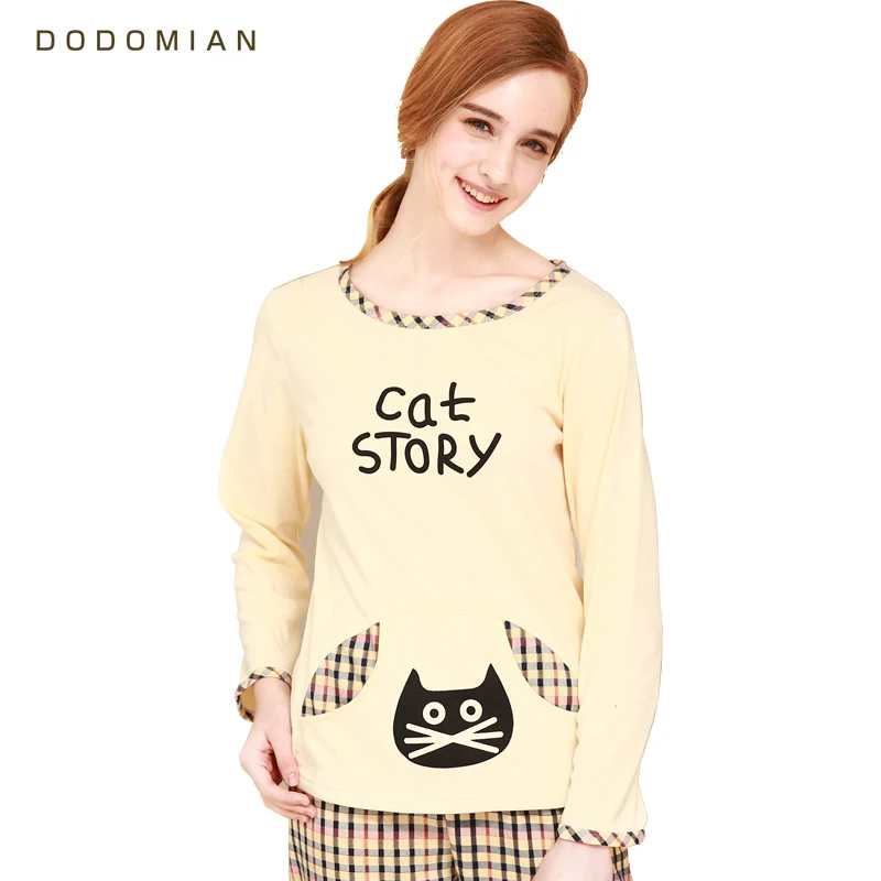 

Women Pajamas Cotton Female Cat Pajamas Sexy Ladies Sleepwear Tops+Pants Set High Quality Spring And Winter Home Clothes