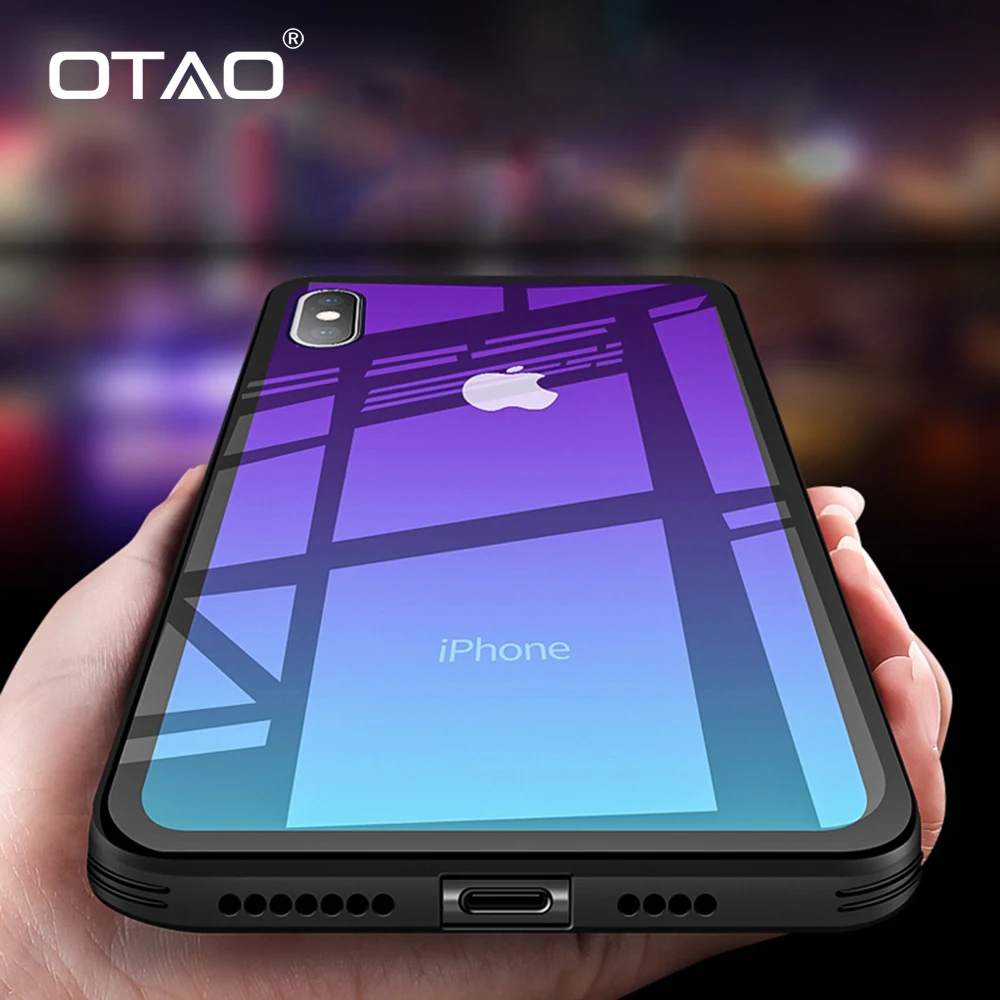Чехол OTAO из закаленного стекла с градиентом HD для iphone XR XS MAX X 8 7 6 6S Plus