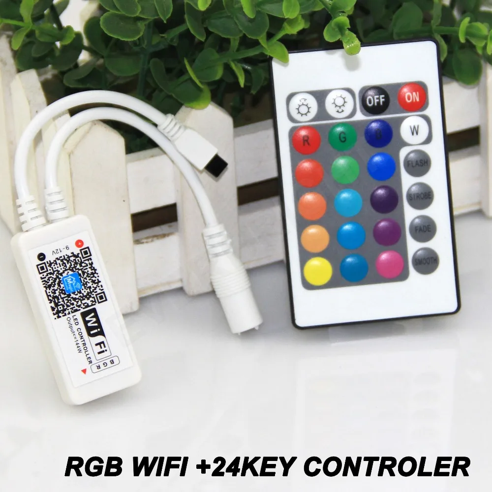 

Wifi LED RGB Controler DC12V MIni Wifi + IR 24 Key Remote Controller for RGB LED Strip Light