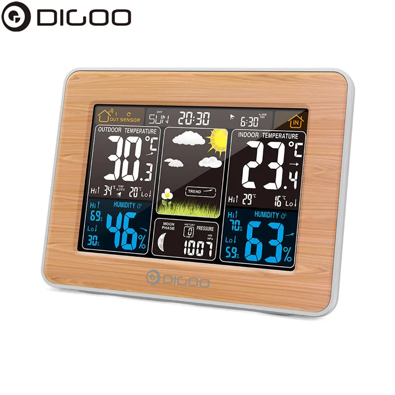 

DIGOO DG-EX002 Weather Station Color Digital Clock Temperature Humidity Sensor Thermometer Forecast Desk Table LCD Alarm Clock