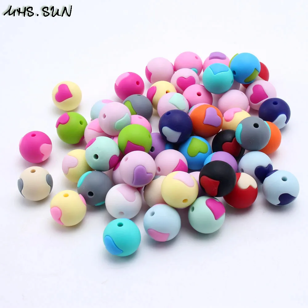 SL261 (3),$5.85-10pc,$17.4-30pc,$25-50pc.Silicone Beads Round Safe Teething Teether Baby DIY Toy Chewing Loose Beads With Heart For Necklace Pacifier Clip 10pcsJPG