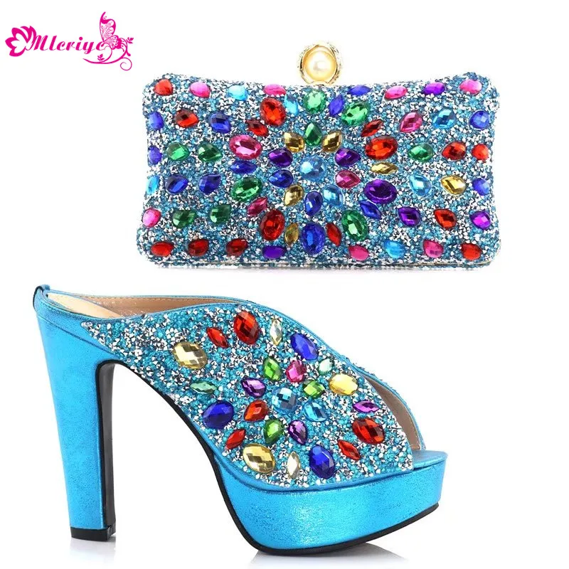 

African Wedding Italian Shoe and Bag Sets Decorated with Rhinestone Designer Shoes Women Luxury 2018 Low Heels Elegant Shoes