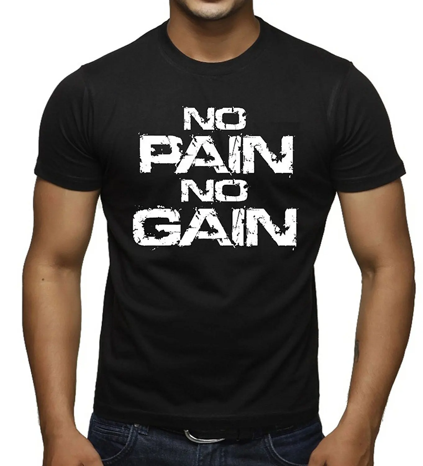 Grunge No Pain No Gain Tee Men's Black T Shirt Black New 2017 Fashion