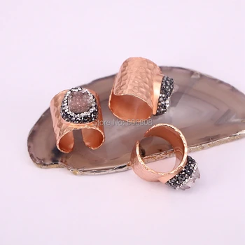 

10PCS Stone Ring, Rose Gold Color Crystal Quartz Stone Natural Ring