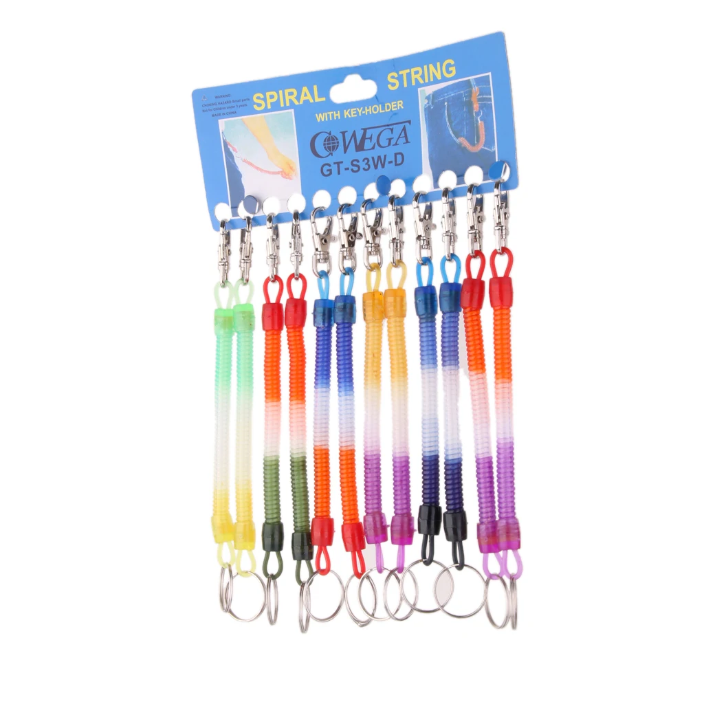 Phenovo 12pcs Plastic Spring Spiral Retractable Keyring Clips Keychain Key Ring Small Scissors Nail Clippers